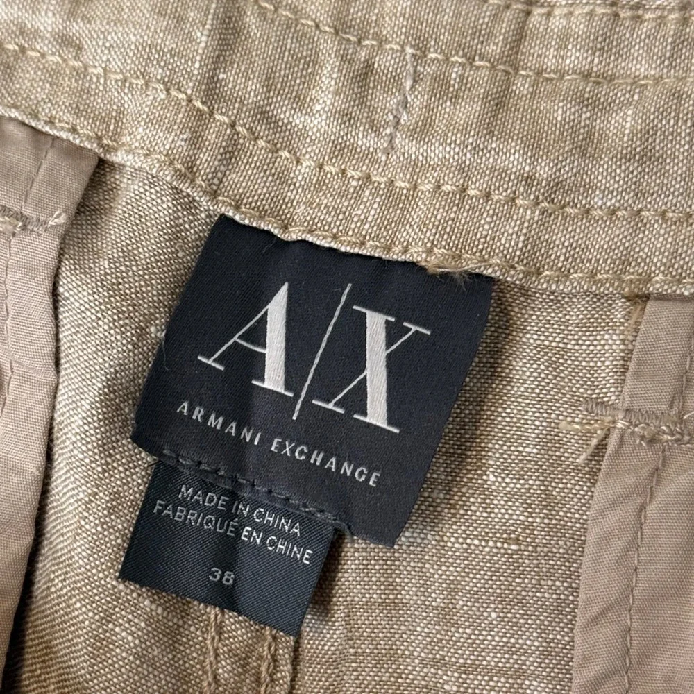 Armani Exchange Cargo Pants Mens 38 Tan Khaki 100% Linen Multi Pocket Utility